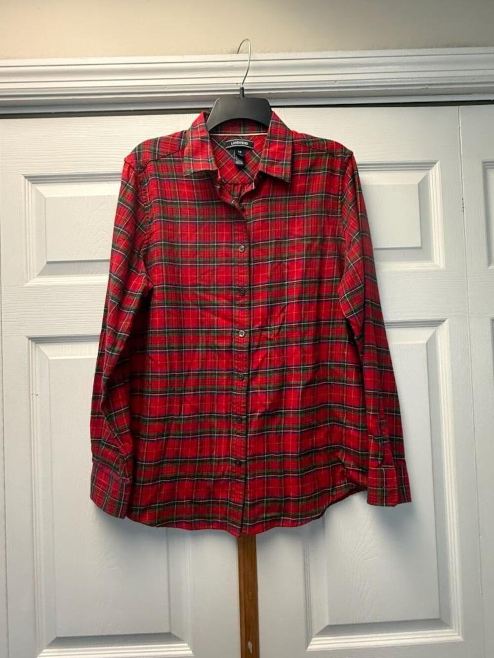 NWOT - Lands' End Women's Classic Flannel Plaid Shirt - Sz 14